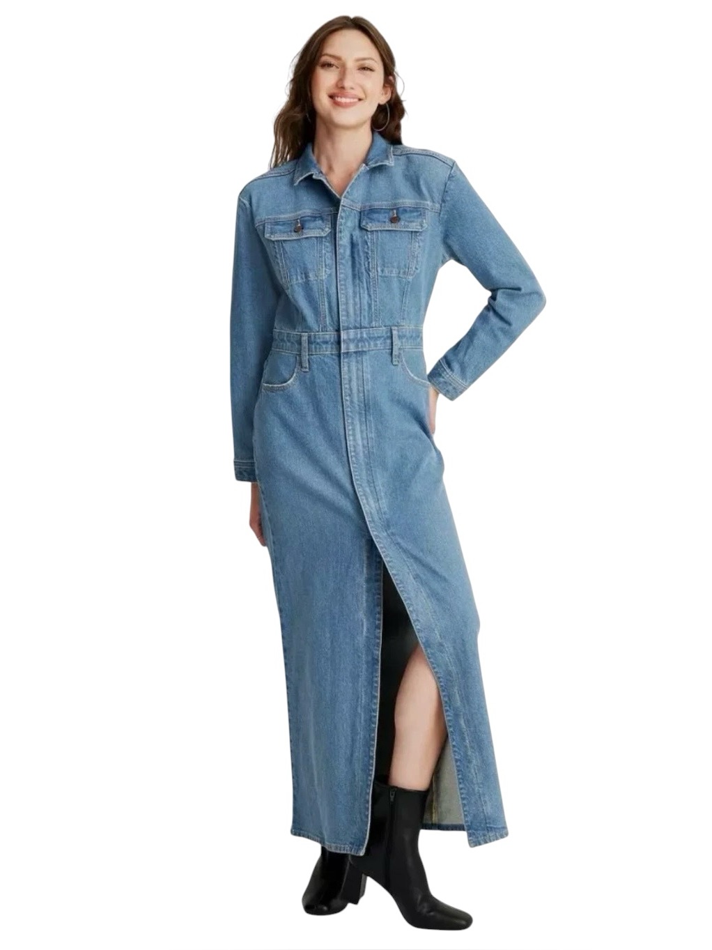 Universal Thread Womens Long Sleeve Denim Maxi Dress